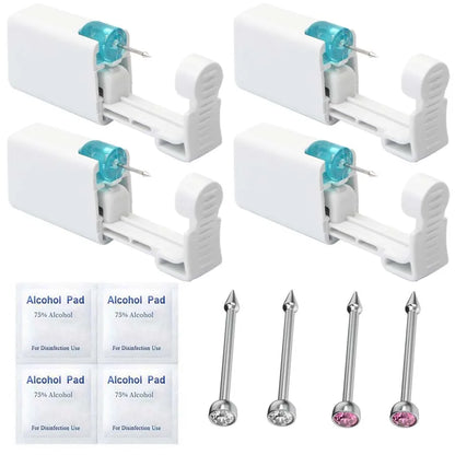 4PCS Self Hypoallergenic Nose Piercing Kit-Disposable Nose Piercing Gun with Built-in Nose Studs
