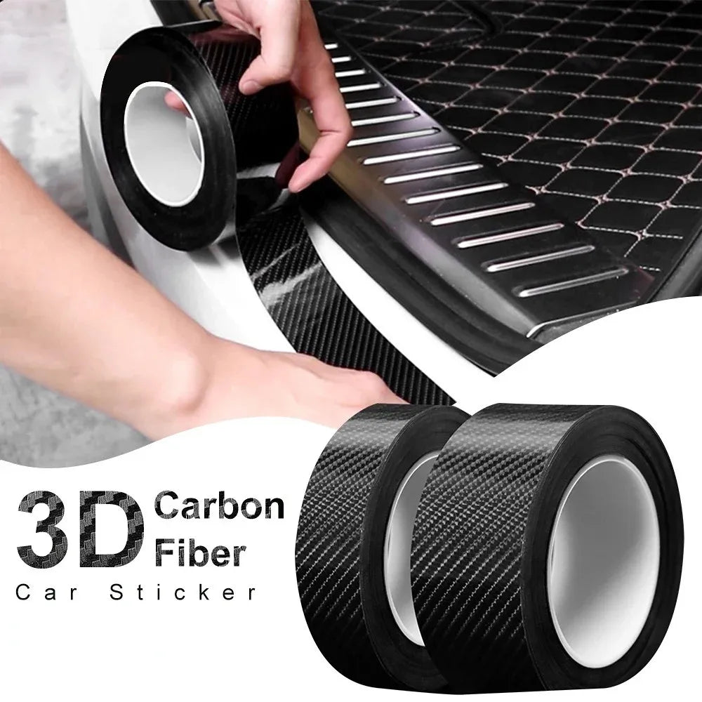 3D Nano Carbon Fiber Car Bumper Door Guard Protection Film 3m Car Door Sill Protector Sticker Black Waterproof Anti Scratch T