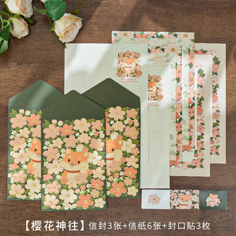 6 letter paper +3 envelopes Set Planner Stationery Supplies Message blessing letterhead - A