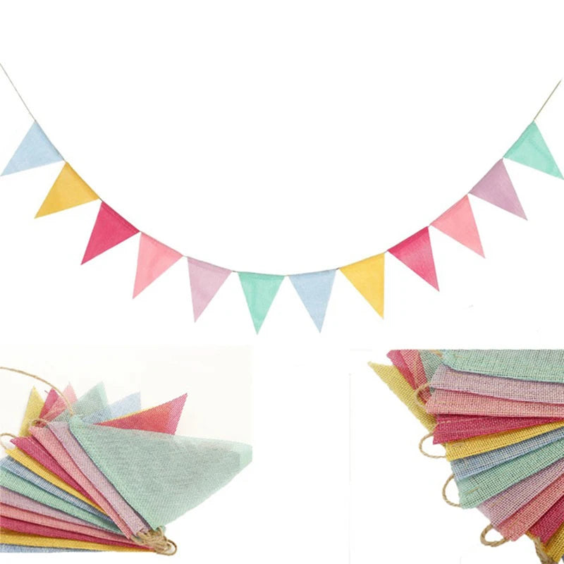 4M Colorful Jute Linen Flags Pennant Birthday Bunting Banners Wall Hanging Wedding Hanging Banner Party Garland for Home Deco