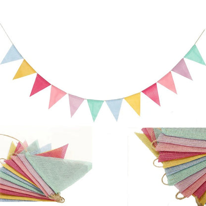 4M Colorful Jute Linen Flags Pennant Birthday Bunting Banners Wall Hanging Wedding Hanging Banner Party Garland for Home Deco