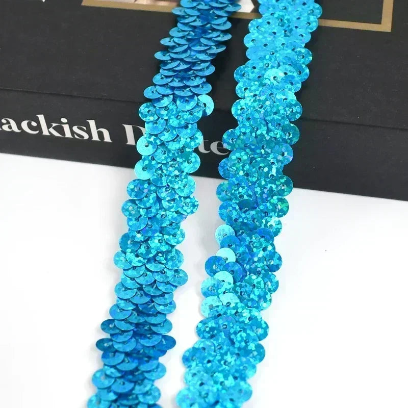 2-20M 2cm Sequin Lace Fabric Elastic Band for Dance Dress Decor Laces Trims Stetch Tape Clothing Trimming Ribbon DIY Accessor
