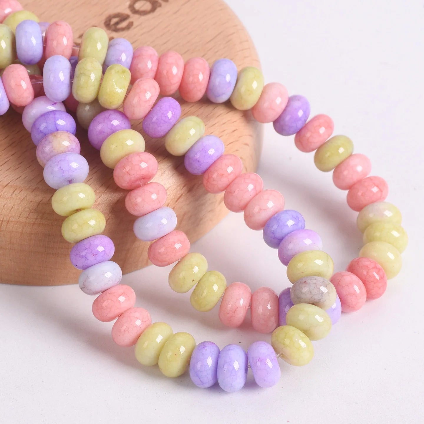 50pcs Mixed Colors Rondelle Shape 8x5mm Opaque Glass Loose Spacer Beads Lot For Jewelry Making DIY Bracelet Findings - Violet