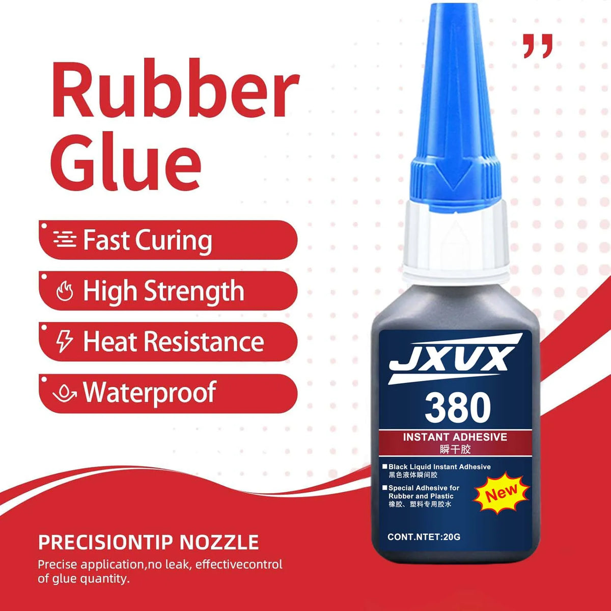 Black Rubber Glue, 20g Heavy Duty Rubber Adhesive Quick-Dry, Waterproof, Heat-Resistant for Sidewalls, RC Tires for Tire, Tub