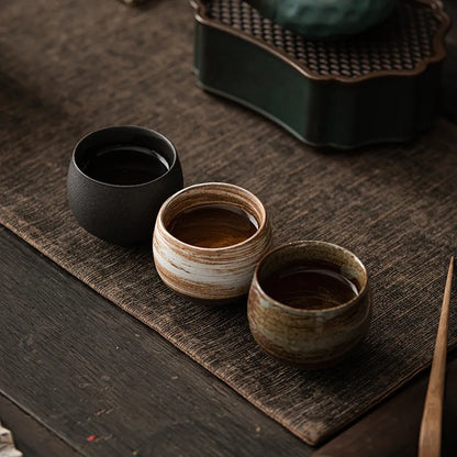 1pc Japanese Style Handmade Stoneware Tea Cup Kung Fu Tea Set Tea Cup Small Single Cup Ancient Style Quiet Road Cup Bowl Teac