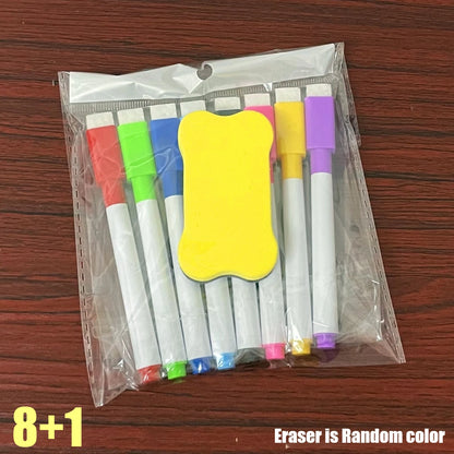 8-Color Dry Erase Whiteboard Markers with Magnetic Eraser, Suitable for Office Whiteboards, Calendars, Class, Holiday Gifts