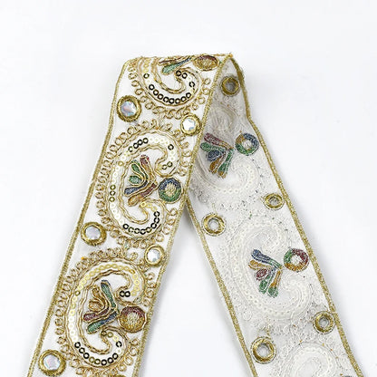 2/5/10Yards 5cm Sequins Embroidery Lace Trim Jacquard Ribbon Webbing Clothes Dress Decoration Trimming Sewing Craft Accessori