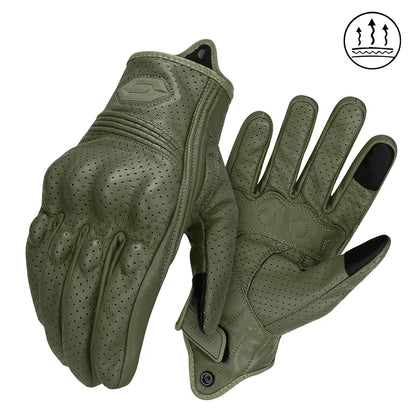 ​Vintage Leather Motorcycle Gloves Summer Breathable Unisex Biker Gloves With Anti-Slip Ventilation Design Motorbike Ride Glo