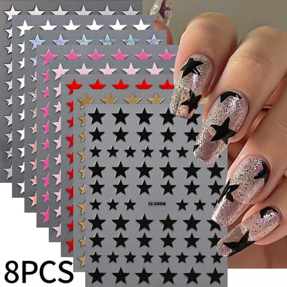 8pc 3D Mixed Color Heart Nail Stickers Valentines' Day Sweet Red Pink Love Selfadhesive Nail Decoration Decals Manicure Suppl