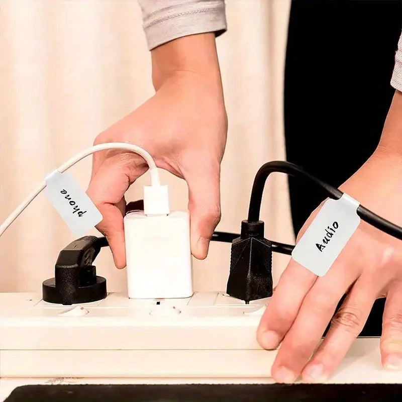 100pcs White Cable Labels - Self-Adhesive Writable Cord Tags for Office/School Organization, Easy Cable Management