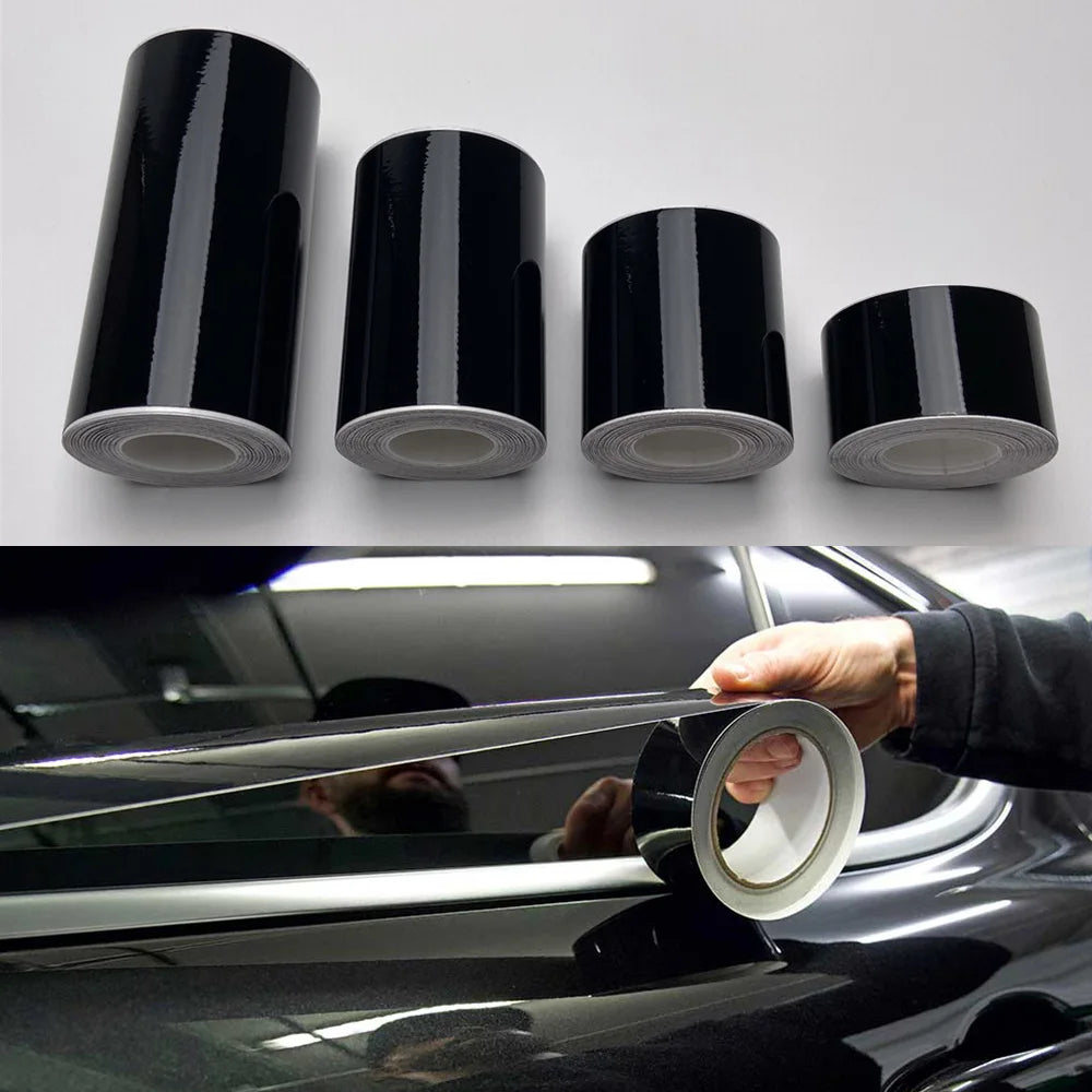 Car Stickers 3/5/7/10 cm Glossy Black Vinyl Wrap Stripe Adhesive Window Trim Film For Pillar Hood Roof Door