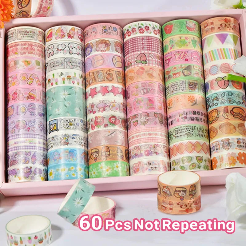 Masking Tape Set, 60 Pcs Cute Washi Tape, Decorative Masking Tape for Scrapbooking, Journaling, Gift Wrapping, DIY Projects