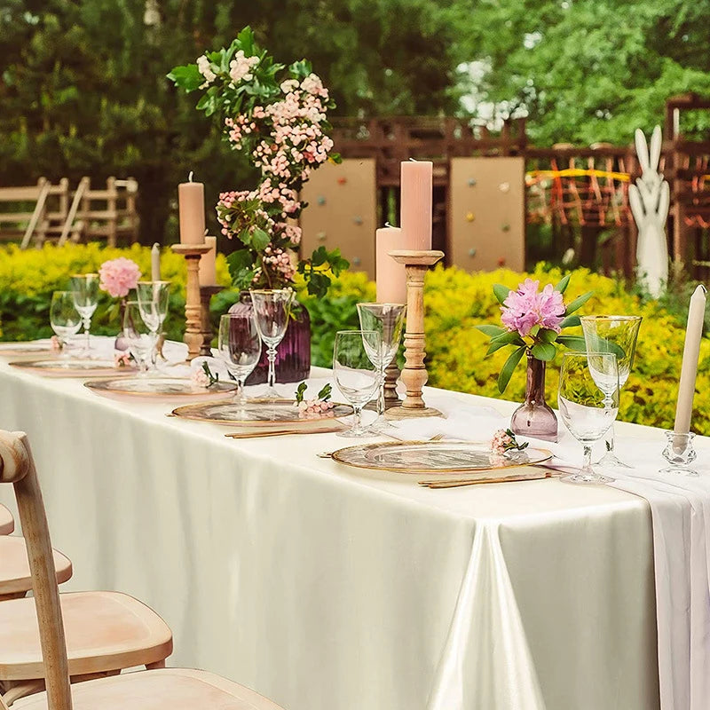 Rectangle Wedding Satin Large Tablecloth Bright Smooth Silk Table Cover Anniversary Dining Party High-End Table Decor