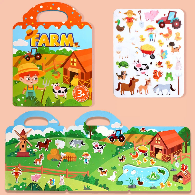 1 Book Jelly Sticker Book Quiet Book DIY Fun for Children's Scene Stickers Repeatedly Paste Puzzle Sticker Book - D