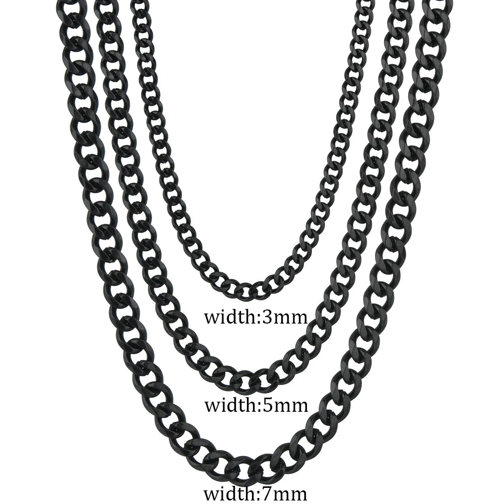 3/5/7mm Stainless Steel Cuban Link Chain Classic Punk Personality Jewelry Simple Fashion Hip-hop Couple Necklace for Men Wome