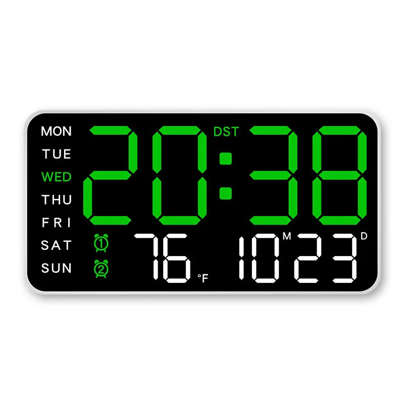 Large Digital Wall Clock Temp Date Week Display Remote Control USB Powered Table Clock Wall-mounted Dual Alarms LED Clocks - 