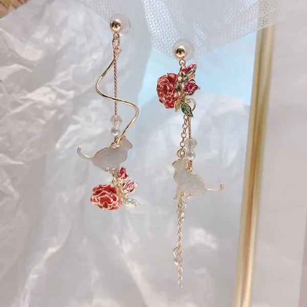 Vintage Funny Silver Color Cat Earring for Women Cute Animal Kitten Back Hanging Earrings Party Banquet Piercing Jewelry