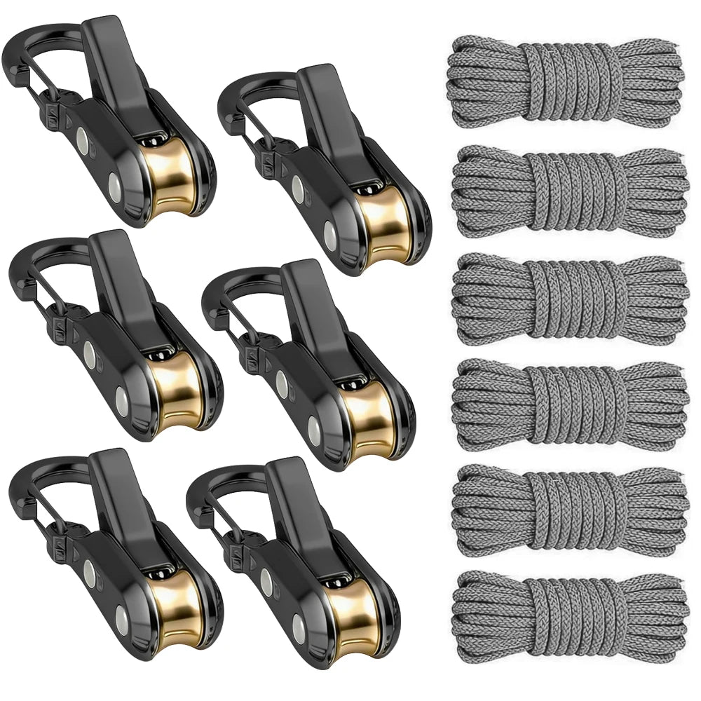 Rope fasteners and tensioners - High-strength retractable paracord with alloy carabiners and windproof binding straps
