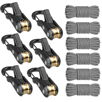 Rope fasteners and tensioners - High-strength retractable paracord with alloy carabiners and windproof binding straps