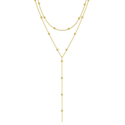 New Gold Color Lariat Layering Necklace for Women Double Laryered Long Chain Drop Pendant Choker Necklaces Fashion Gifts