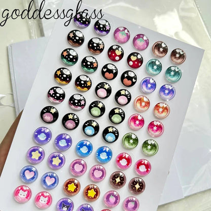 Glass Cartoon Doll Round Eyes Heart Pupil Lovely 10pcs 12mm/18mm/20mm/25mm Round Cabochon Flat Back Making Findings Jewelry