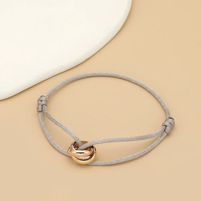 Simple Fashion Unisex Bracelet 3 Metal Round Circle Accessory Adjustable Men's Rope Bracelet for Women Jewelry Gifts - gray