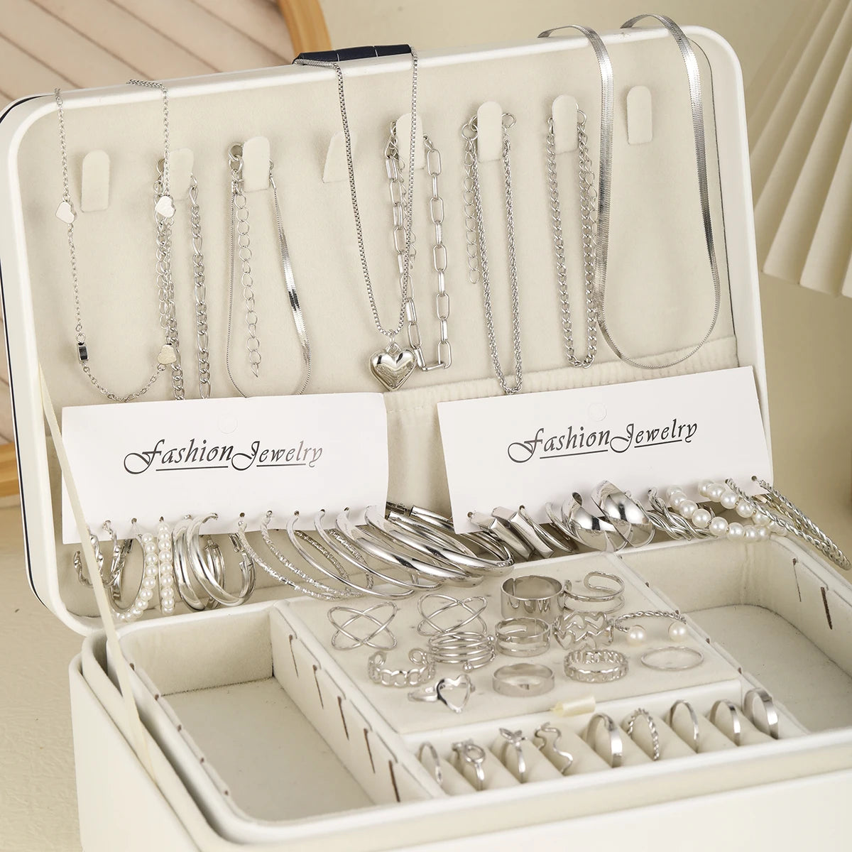 54 Pcs/Set Vintage Elegant Pearl Earrings Ring Heart Pendant Necklace Bracelet For Women Boho Daily Wear Jewelry Set Gifts 20