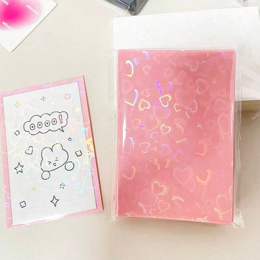 50pcs laser heart-shaped pattern card protective film, photo protection cover, suitable for ID cards, student cards，game card