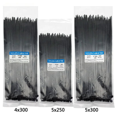 300pcs Three mode Self-Locking Plastic Nylon Wire Cable Zip Ties Black Cable Ties Fasten Loop Cable Various specifications - 