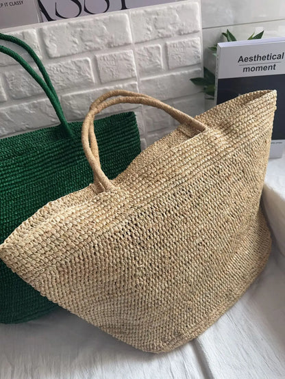 2026 Large Handwoven Rattan Tote Bag for Women Natural Straw Beach Bag Purse Luxury Shoulder Bags Handbag Summer