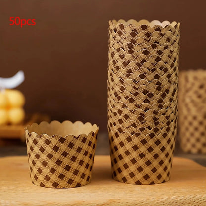 50pcs, Heat-Resistant Kraft Paper Muffin Cups for Baking and Serving - Small Kitchen Accessories for Cakes, Pastries, and Mor