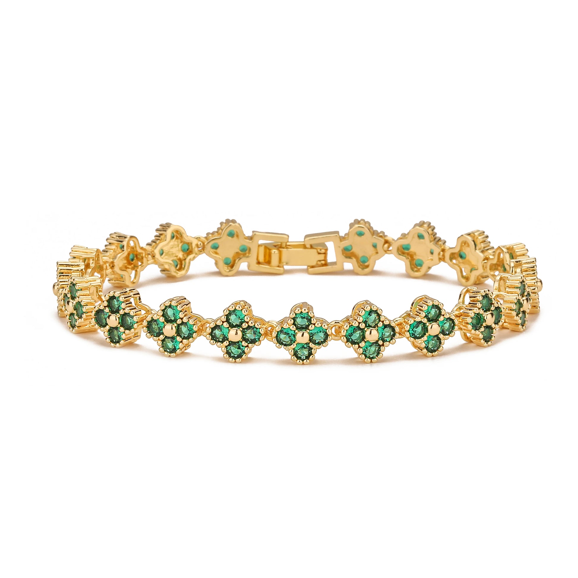 HECHENG,AAAAA Brass 18K gold-plated Flower Necklace Bracelet Jewelry Set ，for Christmas gift for women and best friend - gree