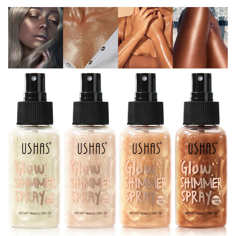 USHAS 4 Color Body Liquid Highlighter Facial Contour Brightening Makeup Long Lasting Sequin Illuminating Moisturizing Highlig