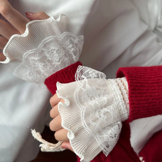 Lace Fake Sleeve Gloves Wrist Cuffs Wristband Shirt False Cuffs Sweater Lace Sleeved Horn Cuffs Elegant Banquet Accessories