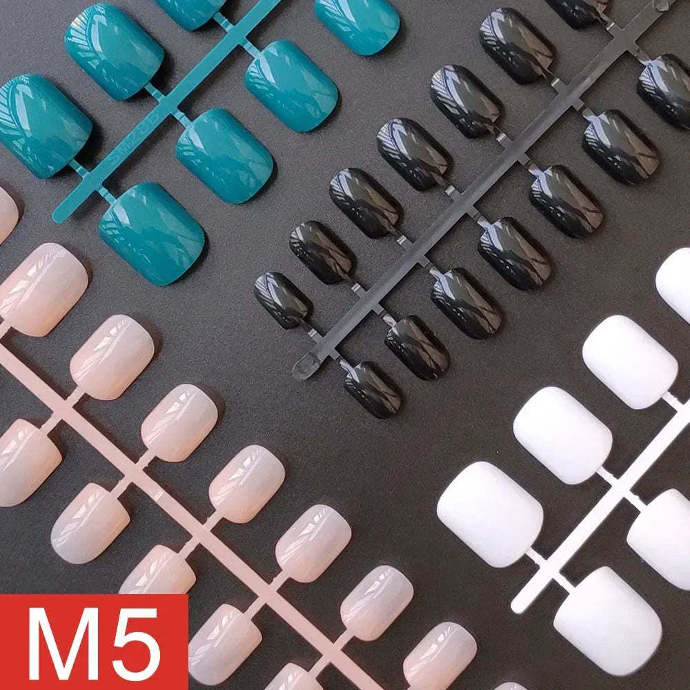 4 Sets/lot Mixed Colors False Nail Tips Short Full Cover Square Fake Nails Comfortable Multicolor Press On Nails Nail DIY - M