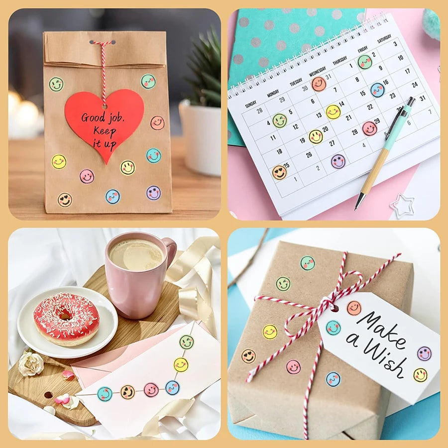 500 Pcs Colorful Round Face Stickers – Pastel Gradient Expressions, Self-Adhesive Matte Labels for Scrapbooking, Journals