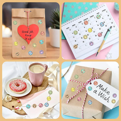 500 Pcs Colorful Round Face Stickers – Pastel Gradient Expressions, Self-Adhesive Matte Labels for Scrapbooking, Journals
