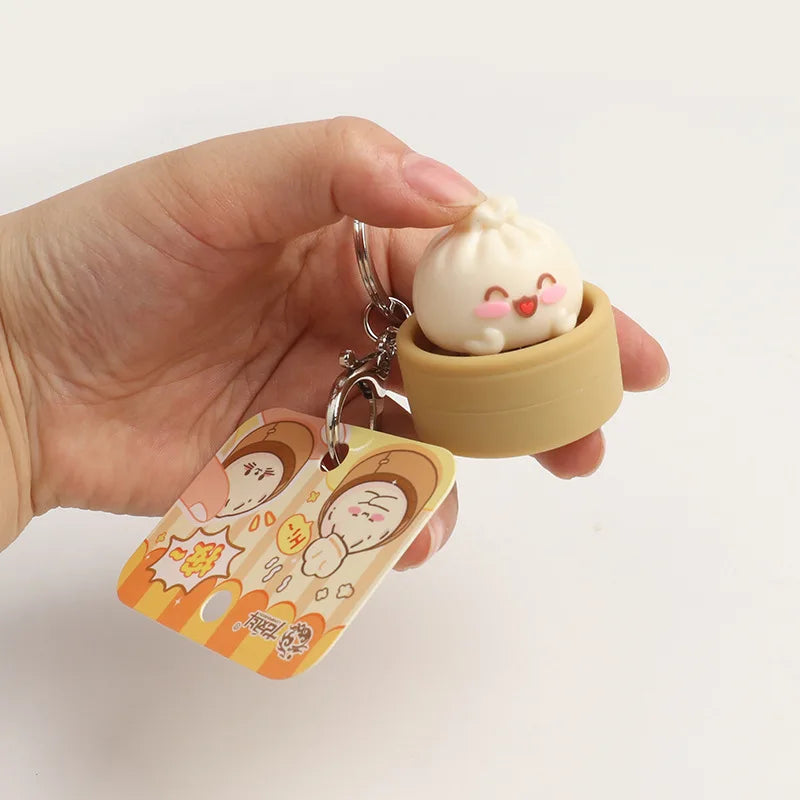 1-8PCS Cute Steamed Bun Squeeze Keychain Realistic Dimsum Design Soft Slow Rebound Decompression Fidget Stress Relief Toy