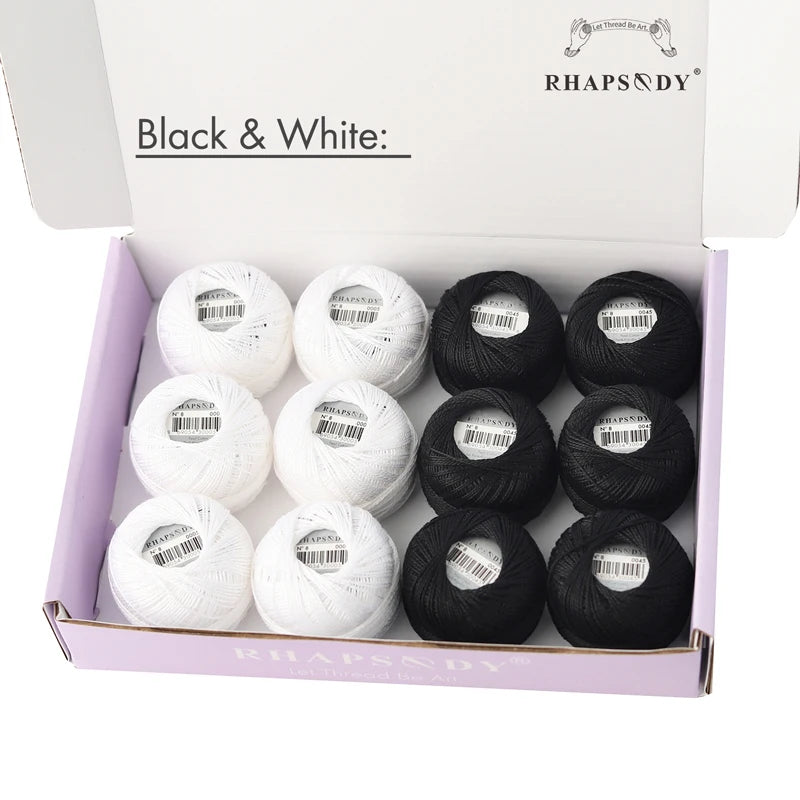 Rhapsody Size #8 Pearl Cotton Crochet Thread Embroidery Craft Needle Cross Stitch Egyptian Cotton Mercerized 12 Balls Set - B