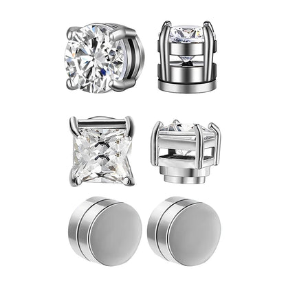 Crystal Strong Magnetic Ear Stud Clip Earrings for Men and Women Punk Round Zircon Magnet Earrings Non Piercing Jewelry