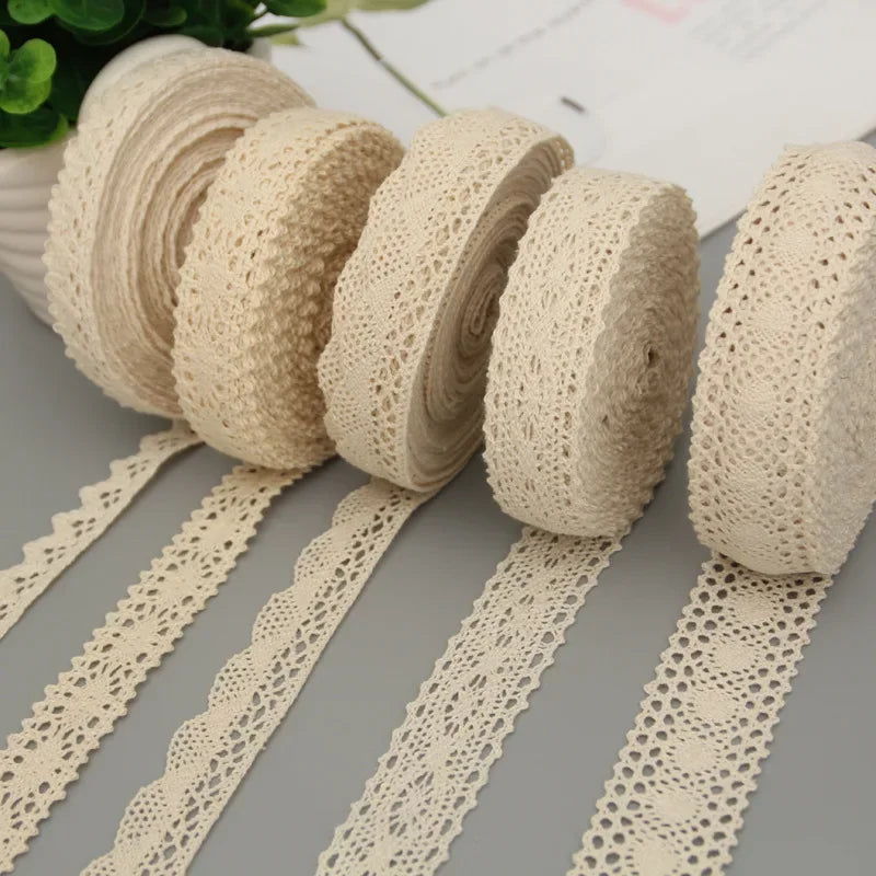 5Yards Cotton Lace Trim Ribbon Beige Sewing Trim Lace Ribbon Crochet Lace Fabric DIY Wedding Party Craft Gift Decor