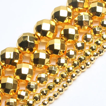 Natural Stones Rhodium Rose Gold Plated Hematite Round Loose Mineral Beads for Bracelet DIY Jewelry Making 15inch 2/3/4/6/8/1