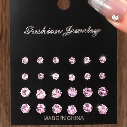 12 Pairs Of Luxurious, Simple, Shiny, And Caring Zirconia Decorative Earrings Are Suitable For Gifts To Parties,And Couples -