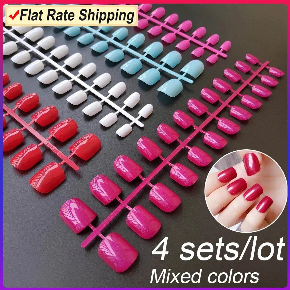 4 Sets/lot Mixed Colors False Nail Tips Short Full Cover Square Fake Nails Comfortable Multicolor Press On Nails Nail DIY