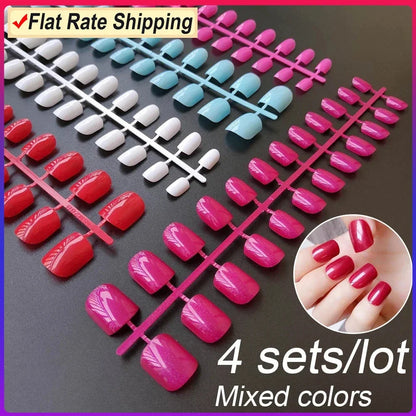 4 Sets/lot Mixed Colors False Nail Tips Short Full Cover Square Fake Nails Comfortable Multicolor Press On Nails Nail DIY