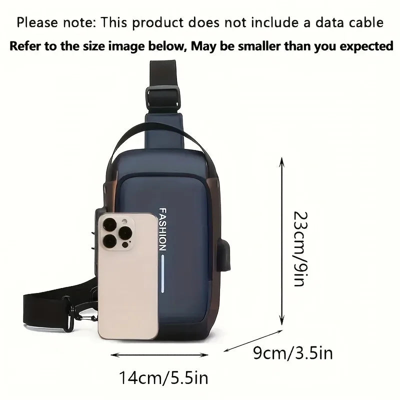 Durable Oxford Fabric Men's Sling Bag - Stylish Motorcycle Crossbody Chest Pack with Phone Pocket, Zip Closure for Daily Comm