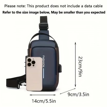 Durable Oxford Fabric Men's Sling Bag - Stylish Motorcycle Crossbody Chest Pack with Phone Pocket, Zip Closure for Daily Comm