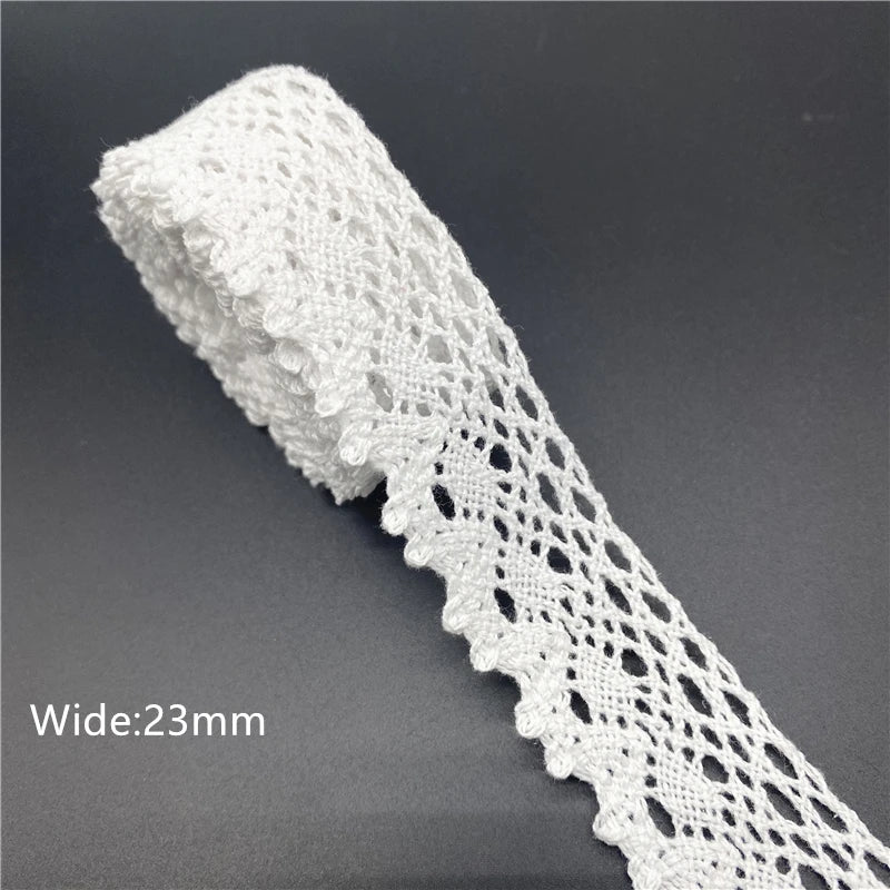 10mm-50mm 2yards White 100%Cotton Lace Ribbon For Apparel Sewing Fabric Trim Cotton Crocheted Lace Ribbon Handmade Accessorie