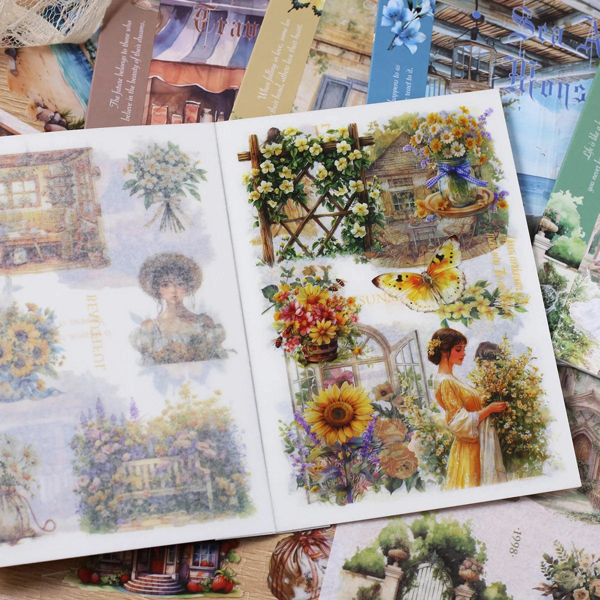 Journamm 10sheets Vintage PET Stickers Washi Paper Stickers DIY Scrapbooking Collage Decor Junk Journal Aesthetics Sticker