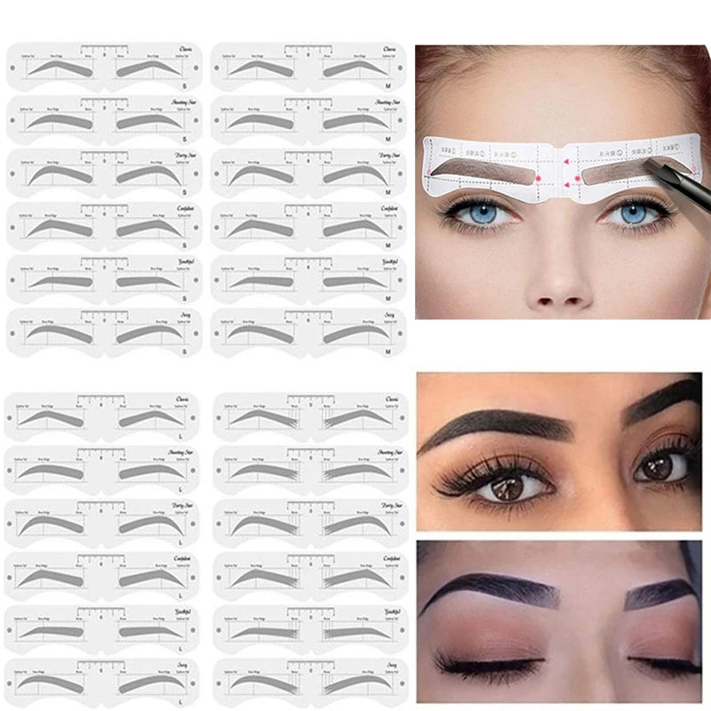 Reusable Eyebrow Stencil Set Soft Ruler Brow Definer Eye Brow Drawing Guide Styling Shaping Grooming Template Card Makeup Too